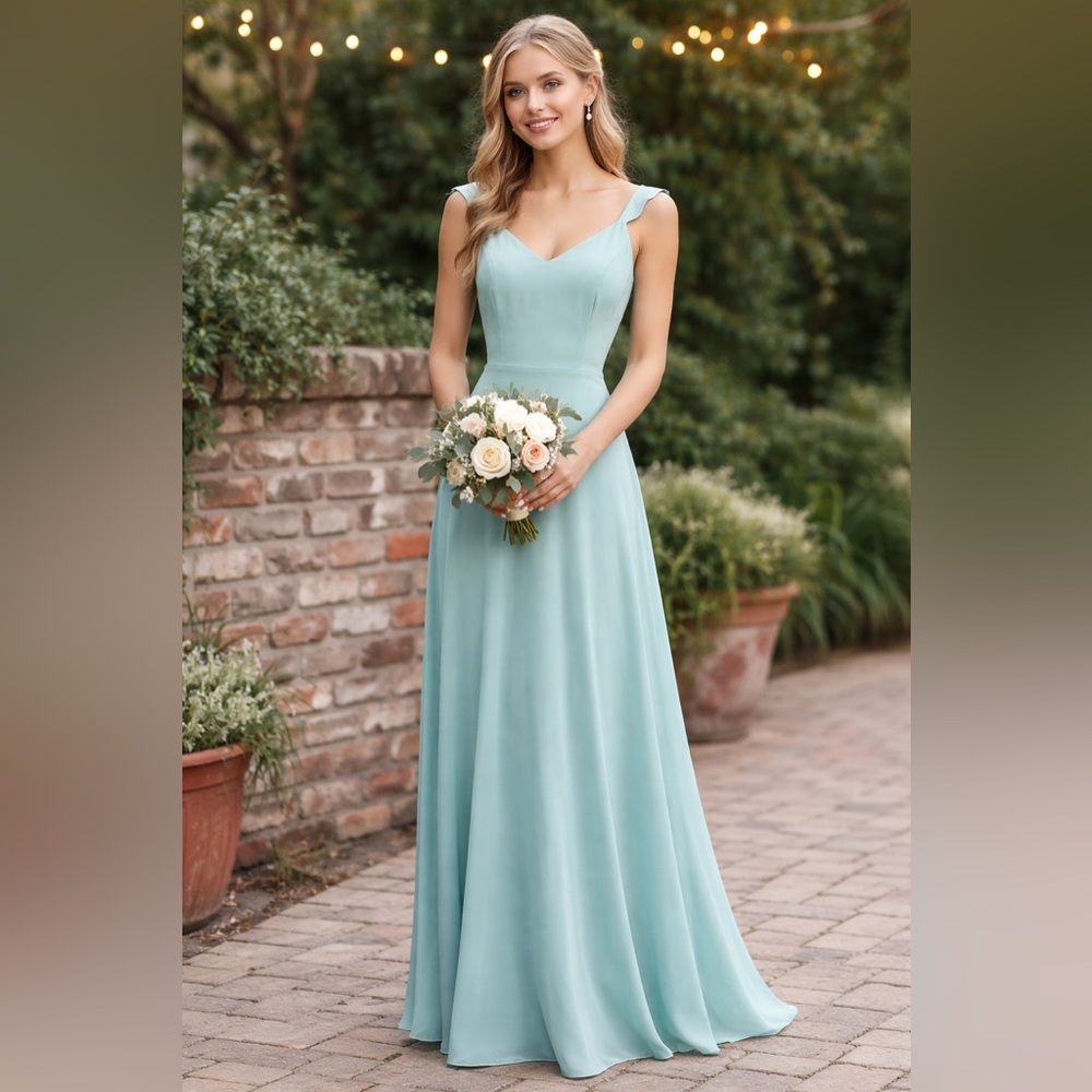 Lulu's Women's Sage Seafoam Green Ruffle Strap V-neck Maxi Dress S